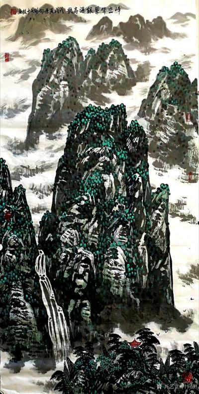 叶向阳日记-翰墨颂中华:国画山水画作品《高原秋韵》、《春山滴翠银瀑鸣》、《峰峦耸翠银瀑高歌。【图1】
