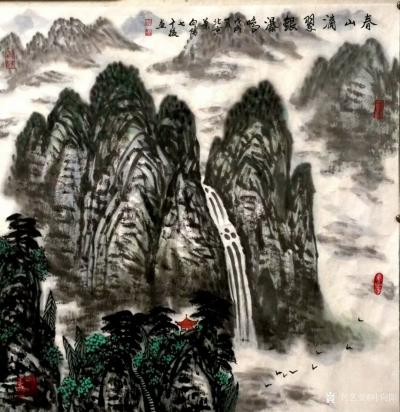 叶向阳日记-翰墨颂中华:国画山水画作品《高原秋韵》、《春山滴翠银瀑鸣》、《峰峦耸翠银瀑高歌。【图2】