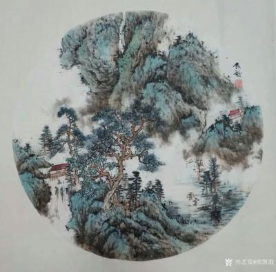 欧凯歌日记-近期国画山水画9張《翠岭飞瀑图》，《瀑舞云飞》《清江帆影》，其中第5、6張直徑4【图2】