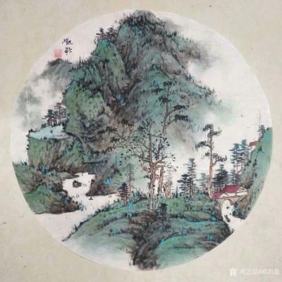 欧凯歌日记-近期国画山水画9張《翠岭飞瀑图》，《瀑舞云飞》《清江帆影》，其中第5、6張直徑4【图3】