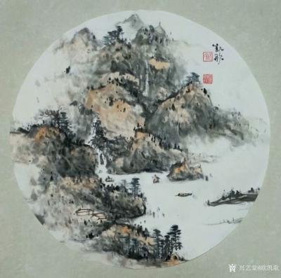 欧凯歌日记-近期国画山水画9張《翠岭飞瀑图》，《瀑舞云飞》《清江帆影》，其中第5、6張直徑4【图5】