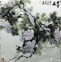 艺术家汪琼日记:今天画的国画花鸟画《富贵吉祥》，《紫云图》斗方两幅，尺寸68【图1】