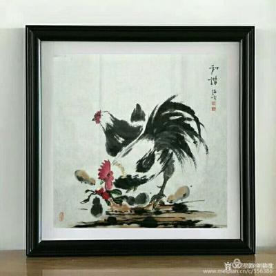 刘协文日记-创作的国画风格战斗鸡《舞动奇迹》装裱效果图，发与大家欣赏。【图3】