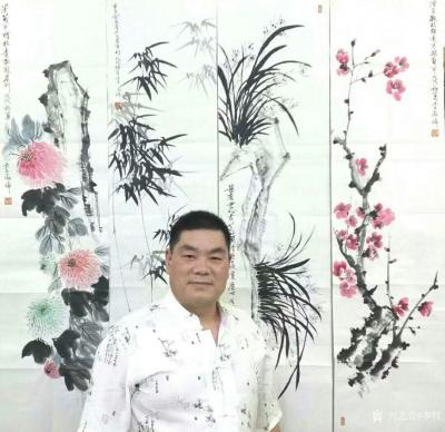 李牧日记-国画花鸟画《梅、兰、竹、菊》四条屏作品，4套，喜欢哪套？
涉世浅，点染亦浅；历【图4】