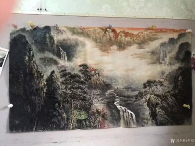 吕双日记-国画山水画新作《深山古刹》，刚完成，尚未题款。
深山藏古刹，
溪流雾中来；
【图1】