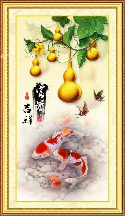 胡记领日记-客户来图定制工笔画《富贵吉祥》，尺寸68x138cm，请欣赏，欢迎来图订制【图1】