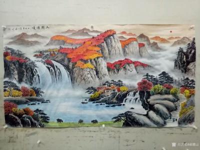 郝鹏云日记-完成客户订作：国画山水画《人间仙境》，水墨设色，178*97公分，款识，人间仙境【图1】