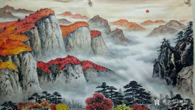 郝鹏云日记-完成客户订作：国画山水画《人间仙境》，水墨设色，178*97公分，款识，人间仙境【图4】