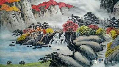 郝鹏云日记-完成客户订作：国画山水画《人间仙境》，水墨设色，178*97公分，款识，人间仙境【图5】