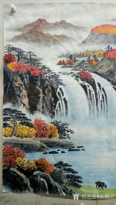 郝鹏云日记-完成客户订作：国画山水画《人间仙境》，水墨设色，178*97公分，款识，人间仙境【图6】