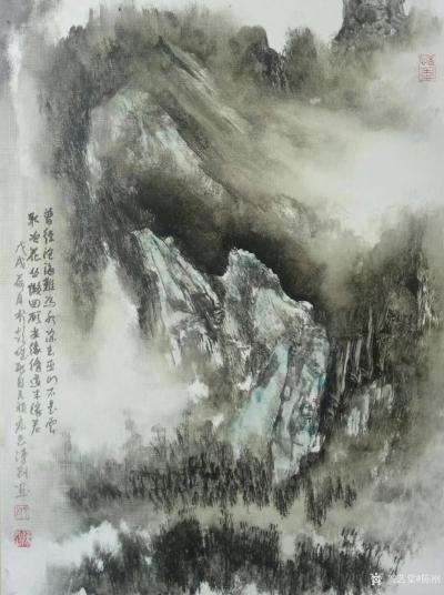 陈刚日记-国画山水画，取元稹离思句，《曾经沧海难为水，除去巫山不是云》。【图1】