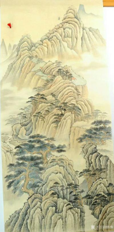 韩梅日记-仿古山水画《山居图》，配局部特写，刚画完，尚未落款，请欣赏，欢迎来图订制【图1】