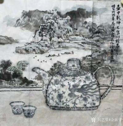 金新宇日记-金氏画壶，见者有福，《酒中乾坤大，壶外故事多》，有幸与中国美术家协会会员田大师合【图1】