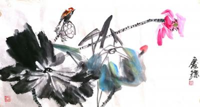 甘庆琼日记-再来两幅《凉夏》，国画花鸟画，尺寸68x136cm【图2】