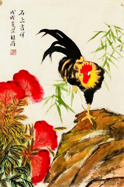 宋继兰日记-6.18，新品呈现国画公鸡《石上吉祥》。
问卷调查，看看以下作品您最喜欢哪一幅【图3】