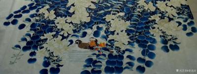 姜进清日记-国画花鸟画“成双成对”系列，尺寸小六尺180x70cm。花前月下，只羡鸳鸯不羡仙【图6】