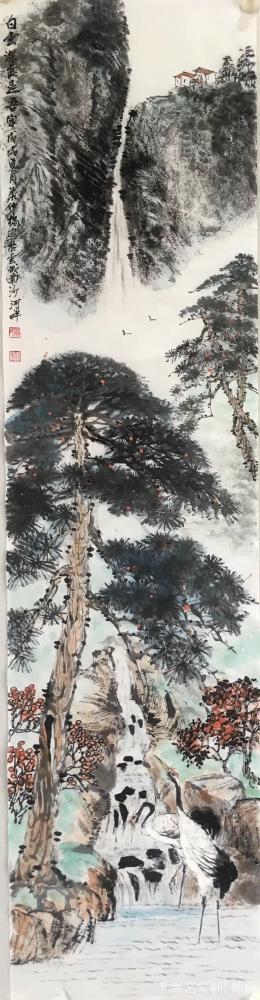 叶仲桥日记-今天，外出游学归来画了这张四尺对开《白云深处是吾家》。【图2】