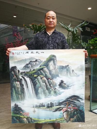 宁建华日记-国画彩墨山水画《一帆风顺》，六尺斗方98*98cm，送给老师们欣赏指导。【图1】