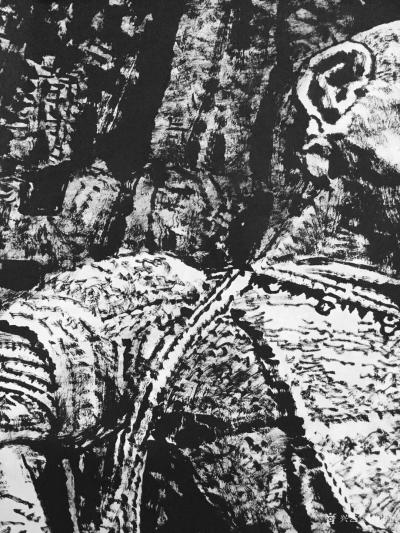 马培童日记-25，突破焦墨画的“无人之境”龙门、云岗石窟 写生。
焦墨画对象往往以山水为主【图6】