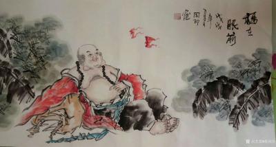 侯同印日记-国画人物画新作《和气生财 》，《福在眼前》，尺寸68*139cm【图2】