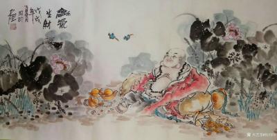 侯同印日记-国画人物画新作《和气生财 》，《福在眼前》，尺寸68*139cm【图3】