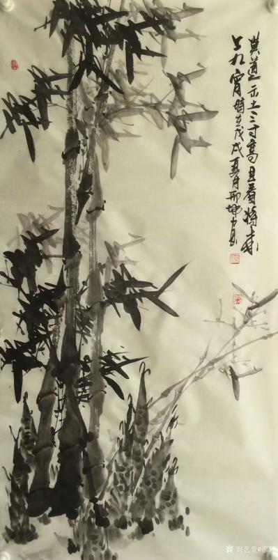 邢坤日记-国画花鸟画《莫道出土三寸高，且看将来上九宵》，《一石一竹亦清幽，随雨随风真自由，【图2】