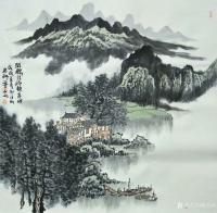 艺术家陈宏洲日记:国画山水画新作《闲听江流静看山》，60*60cm，请欣赏【图0】