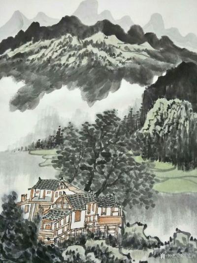 陈宏洲日记-国画山水画新作《闲听江流静看山》，60*60cm，请欣赏【图3】