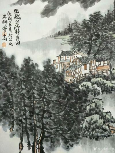 陈宏洲日记-国画山水画新作《闲听江流静看山》，60*60cm，请欣赏【图4】
