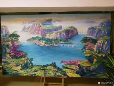 刘永铎日记-画了好久终于结束了！朋友订制的分水油画！感谢绘画过程中两位风水大师，我师父的指导【图1】