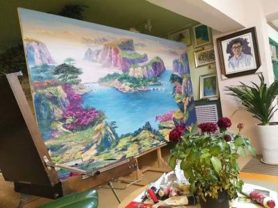 刘永铎日记-画了好久终于结束了！朋友订制的分水油画！感谢绘画过程中两位风水大师，我师父的指导【图2】