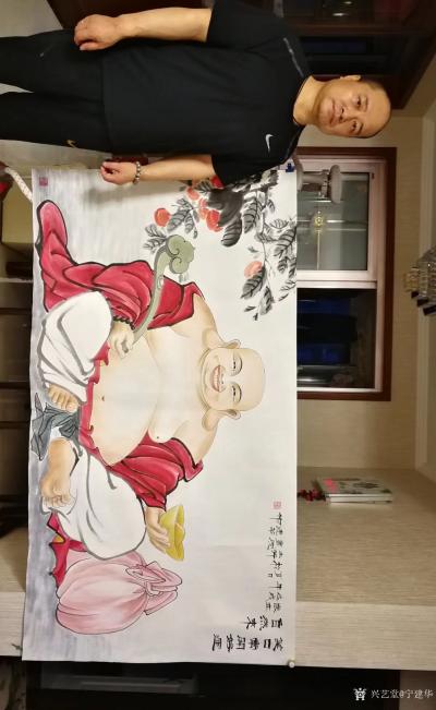 宁建华日记-国画彩墨人物画《弥勒佛》刚完成，大六尺，祝老师们笑口常开好运自然来【图2】