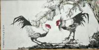 艺术家刘协文日记:应和世界杯开赛，作国画《双雄斗鸡图》，以搏一笑【图0】