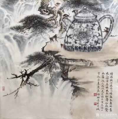 罗树辉日记-壶里壶图的，就弄了几个壶。天上掉下的史前巨壶。不得了！金新宇画巨壶，罗树辉补景，【图3】