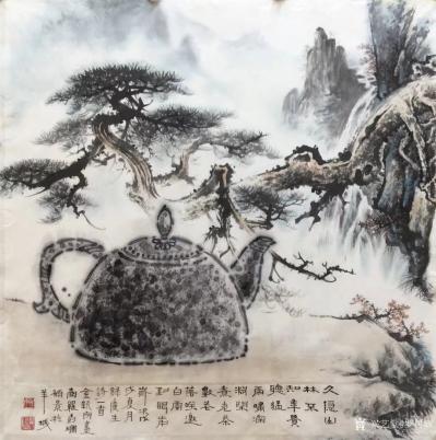 罗树辉日记-壶里壶图的，就弄了几个壶。天上掉下的史前巨壶。不得了！金新宇画巨壶，罗树辉补景，【图5】