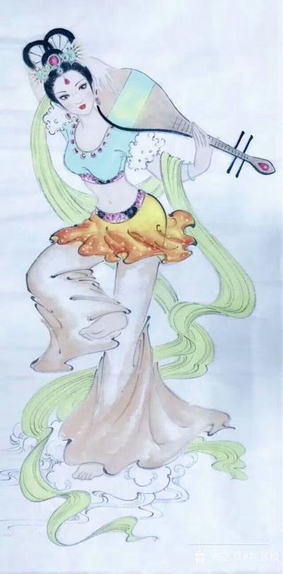 刘慧敏日记-国画人物画仕女图一组，请欣赏。《芳心自赏》69*140cm【图1】