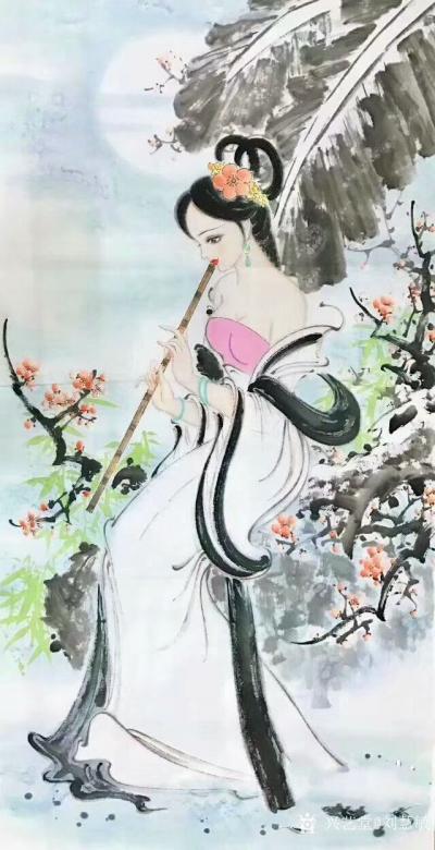 刘慧敏日记-国画人物画仕女图一组，请欣赏。《芳心自赏》69*140cm【图2】
