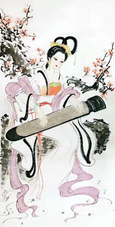 刘慧敏日记-国画人物画仕女图一组，请欣赏。《芳心自赏》69*140cm【图5】