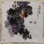 韩宗华日志-天热吃水果最爽，鲜艳欲滴又大又红的葡萄，尽情品尝。国画《农家【图2】