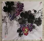 韩宗华日志-天热吃水果最爽，鲜艳欲滴又大又红的葡萄，尽情品尝。国画《农家【图3】