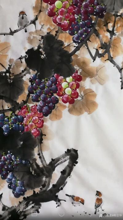 韩宗华日记-天热吃水果最爽，鲜艳欲滴又大又红的葡萄，尽情品尝。国画《农家情趣》，《硕果飘香》【图6】