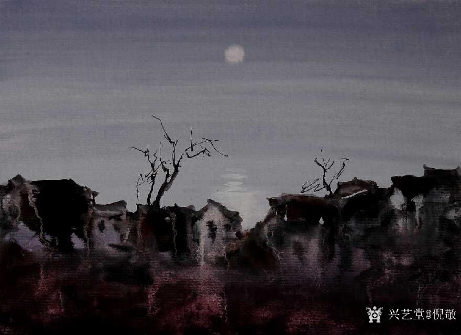 倪敬油画作品《荒月》