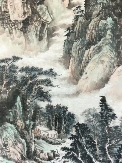 祝汉山日记-国画山水画《峰峰祥云升，壑壑流水声。千里不觉远，万也可征。》尺寸68x140cm【图3】