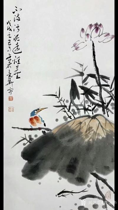 曹金华日记-清新写意国画荷花系列作品，尺寸69*34cm，【图1】