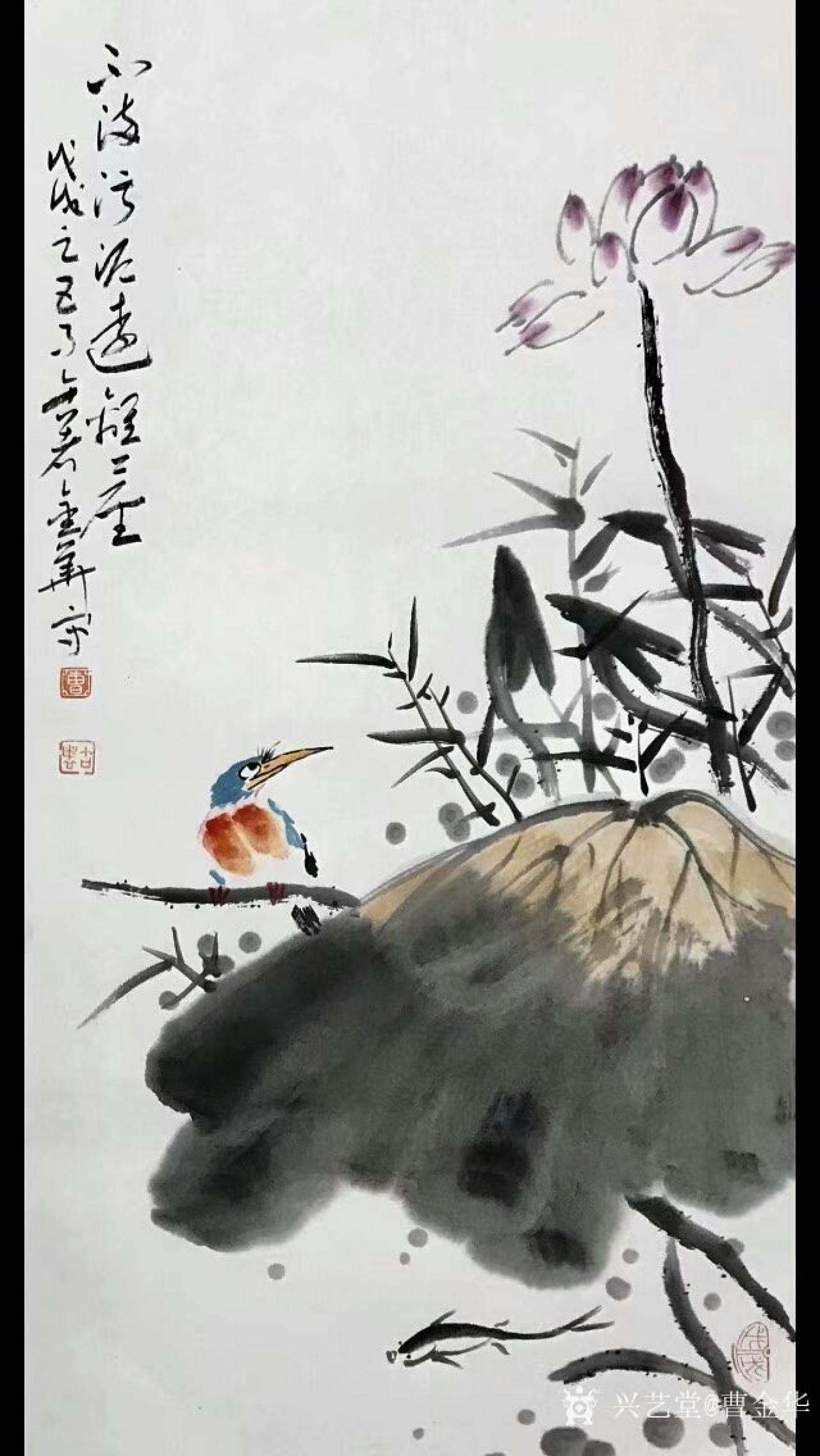 曹金华日志-清新写意国画荷花系列作品,尺寸69*34cm,【图1】