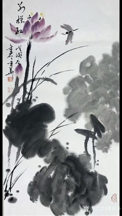 曹金华日记-清新写意国画荷花系列作品，尺寸69*34cm，【图2】