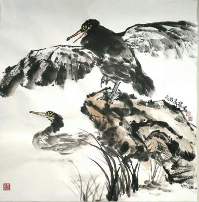 田光荣日记-四尺斗方《鱼鹰》《和气满堂》
这几天就想画丑态的鱼鹰。我在年轻时候画过很多，找【图3】