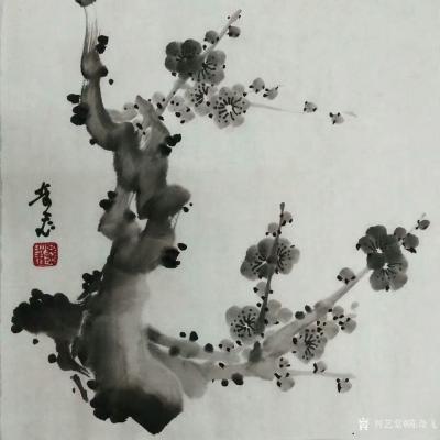 陈奇飞日记-国画水墨花鸟画“梅、兰、竹、菊”小品一套，尺寸50*50cm，【图1】