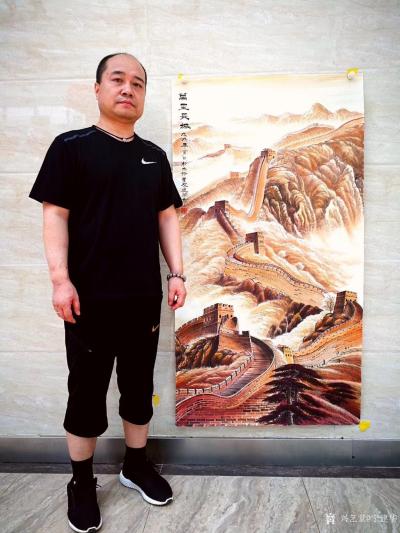 宁建华日记-国画彩墨山水画《金长城》，尺寸140*69cm，展现万里长城之金碧辉煌。送给老师【图2】