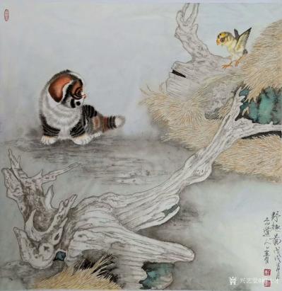 柳士才日记-小萌猫一组，《猫蝶图》，《野趣图》，请欣赏【图2】